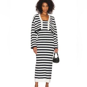 GRLFRND Navy and Cream Striped Sweater Dress & Cardigan